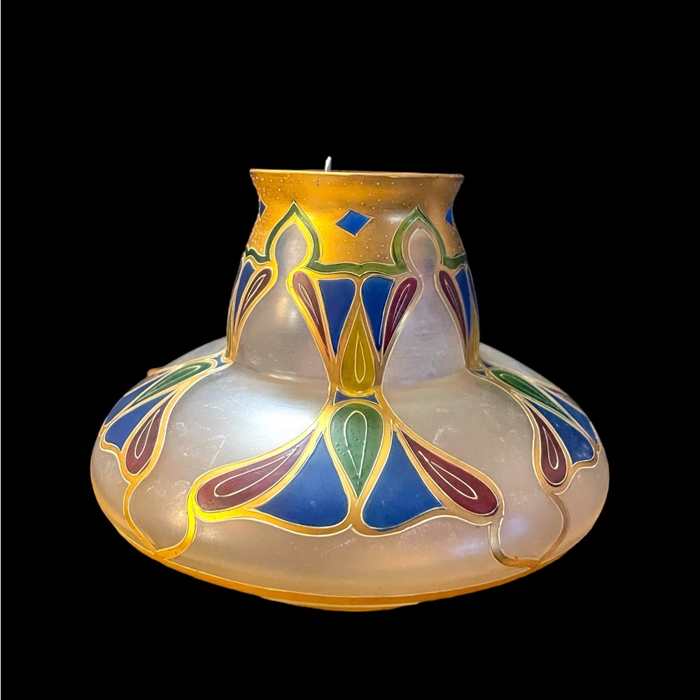 Georgous Bohemian Czech Hand-painted and enameled frosted glass vase